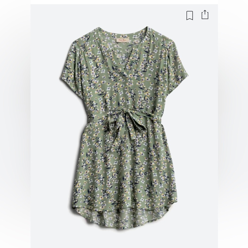 Full Moon Maternity Gauze Shirt, Size L, Green Floral